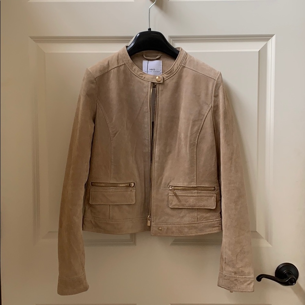 MNG Mango genuine leather beige jacket NWT